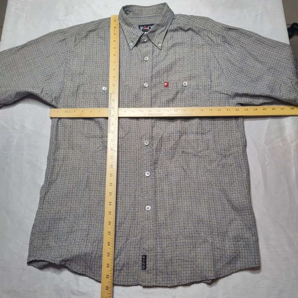 VTG PACO Jeans Co Men Medium Rayon Blend Gray Blue Check Button Shirt - Picture 7 of 13